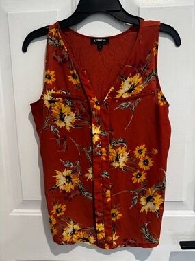 Express Rust Floral V-Neck Sleeveless Camisole